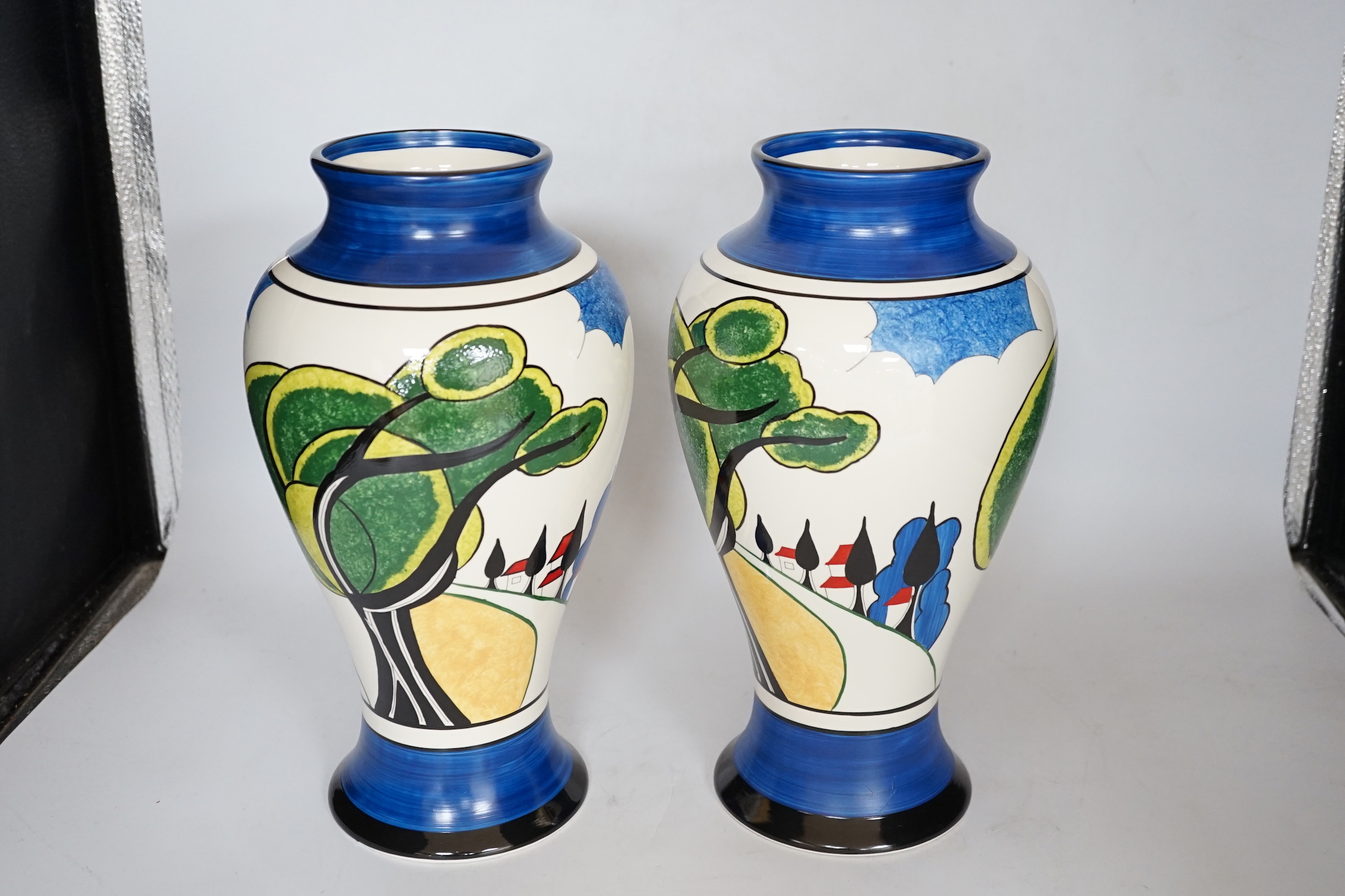 Two Wedgwood Clarice Cliff limited edition May Avenue Mei Ping vases, each with boxes and certificates, 30cm high